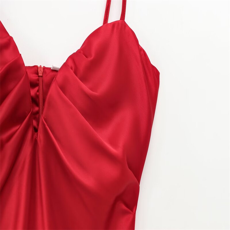 V-neck Satin Midi Dress Factory - OEM Custom Women's Spring V-neck Sleeveless Sexy