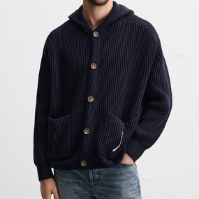 Loose Hooded Knitted Cardigan Factory - OEM Custom Spring Men's Trendy Single-breasted