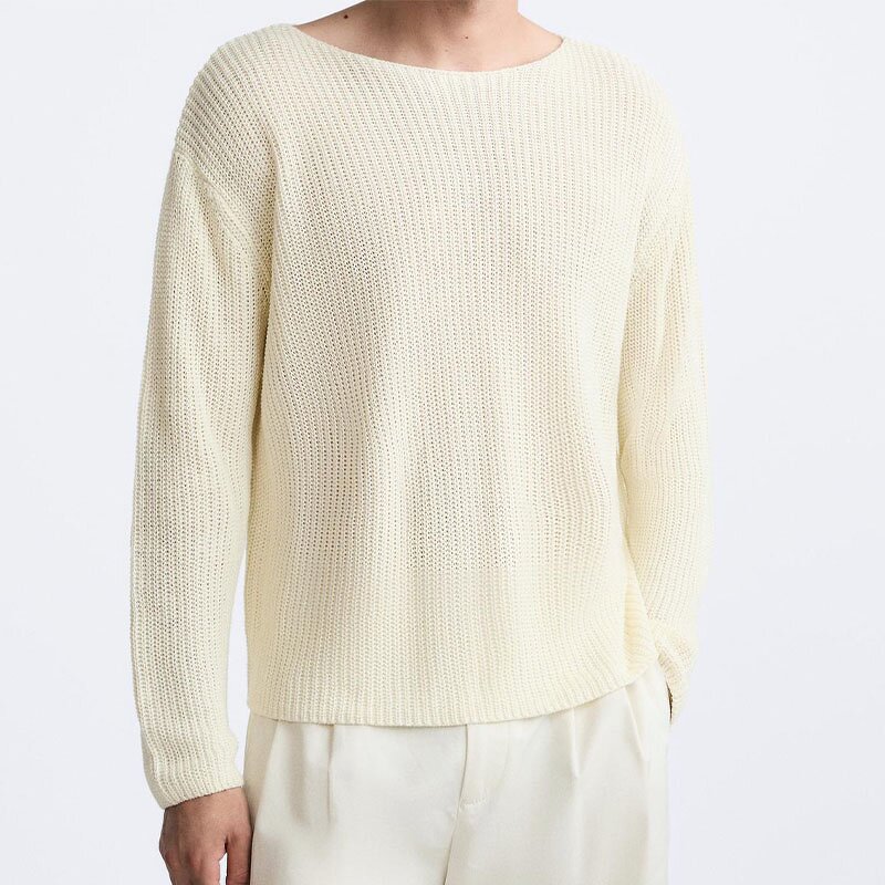 Solid Color Long Sleeve Knitted Sweater Factory - OEM Custom Spring Men's Retro Round