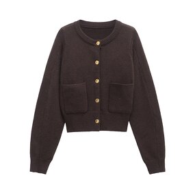 Pocket Decoration Knitted Sweater Factory - OEM Custom Retro Round Neck Single-breasted