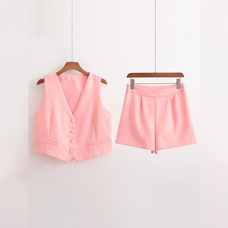 Vest and Shorts Suit Factory - OEM Custom V-neck Single-breasted High-waisted