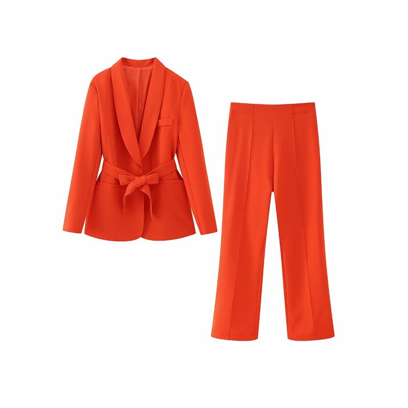 With Belt Orange Blazer Factory - OEM Custom Vintage Long Sleeve Women's Top