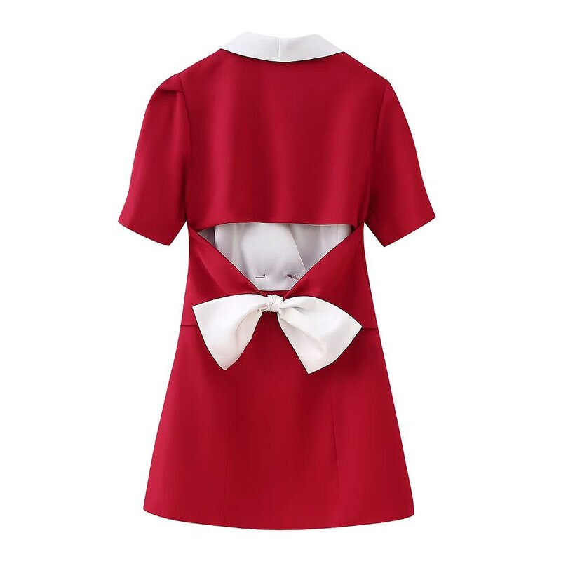 Suit-style Bow Decorated Dress Factory - OEM Custom Retro Double-Breasted Mini