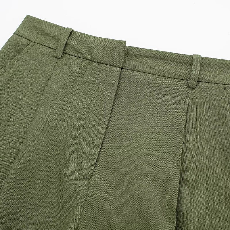 Linen Blend Casual Shorts Factory - OEM Custom Retro Side Pocket Zipper Fly
