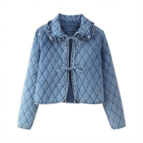 Quilted Washed Denim Coat Factory - OEM Custom Autumn Fashion Retro Casual Lapel
