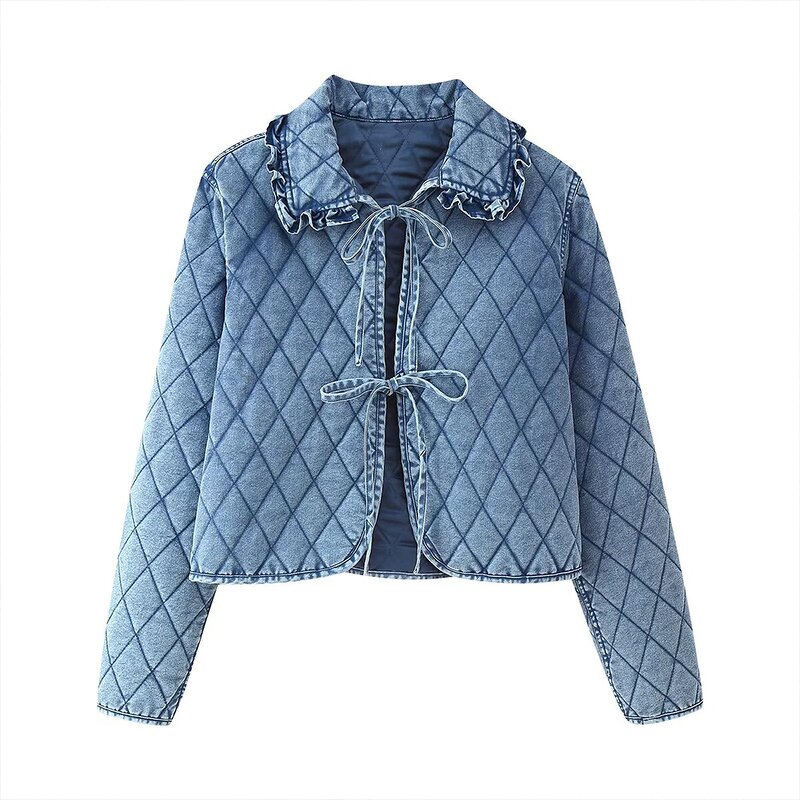 Quilted Washed Denim Coat Factory - OEM Custom Autumn Fashion Retro Casual Lapel
