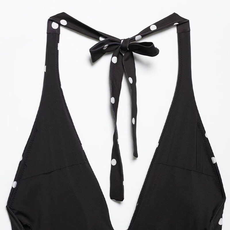 Embossed Flower Polka Dot Bodysuit Factory - OEM Custom Retro Halter Collar Slim