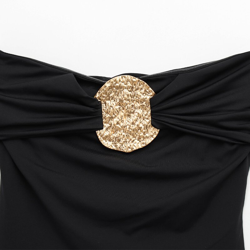 Metal Ornaments Jumpsuit Factory - OEM Custom Retro Sexy Sleeveless Classic Black