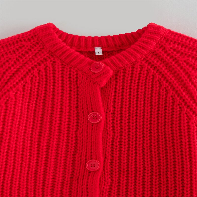 Red Knit Sweater Cardigan Factory - OEM Custom Vintage Long Sleeve Single-Breasted