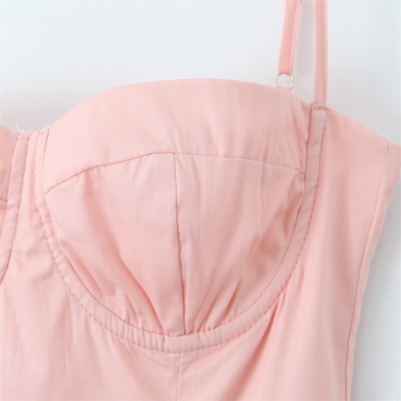 Pink Square Neck Dress Factory - OEM Custom Retro Waist Pleated Sleeveless