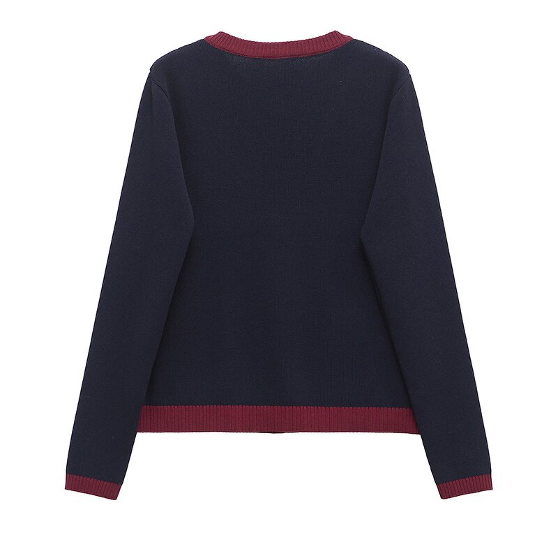 Gold Button Knitted Top Factory - OEM Custom Retro Round Neck Long Sleeve Casual