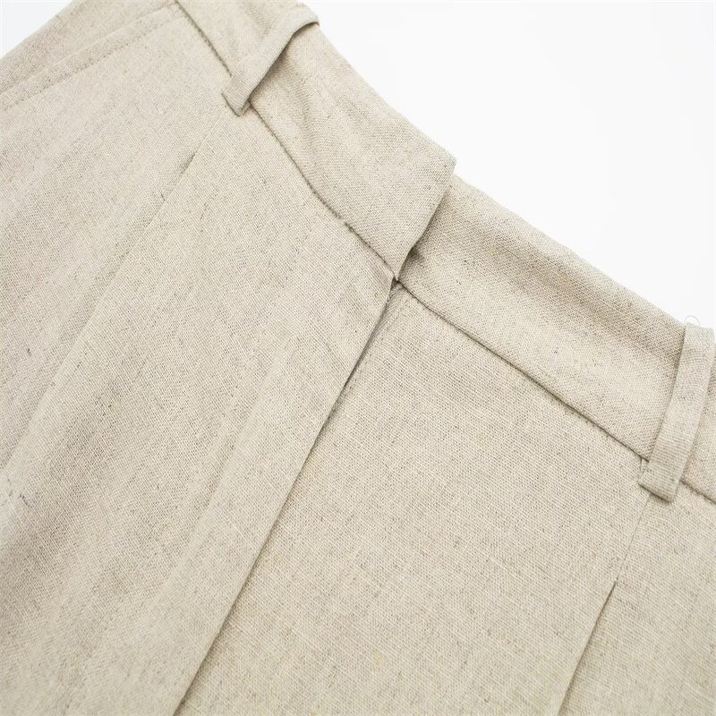 Linen Blend High Waist Shorts Factory - OEM Custom Summer New Retro Side Pocket