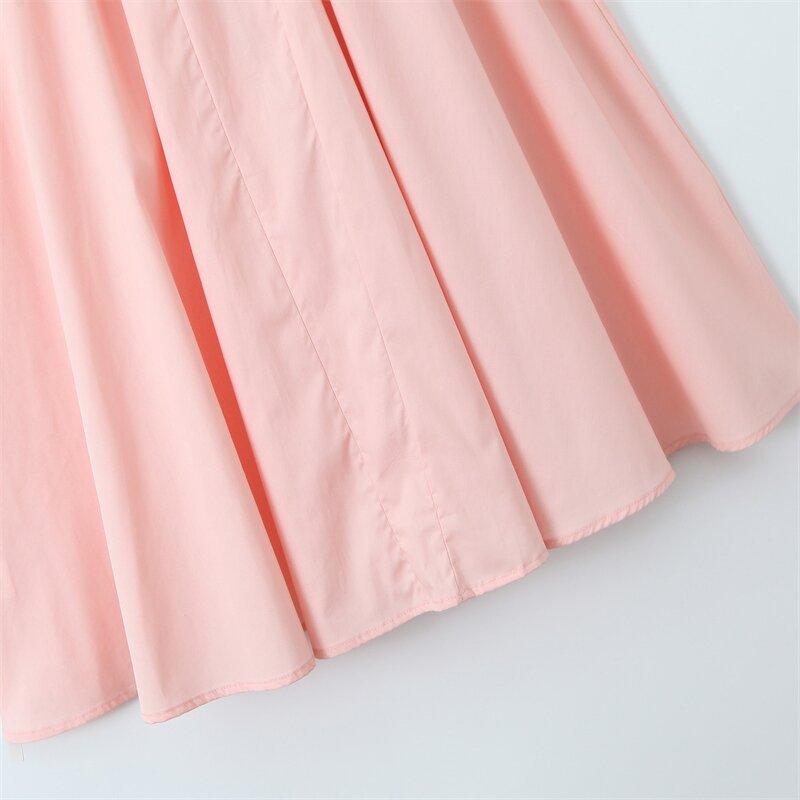 Pink Square Neck Dress Factory - OEM Custom Retro Waist Pleated Sleeveless