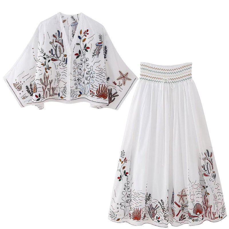 Embroidered Cotton Shirt Factory - OEM Custom Vintage V Neck Wide Sleeve Top