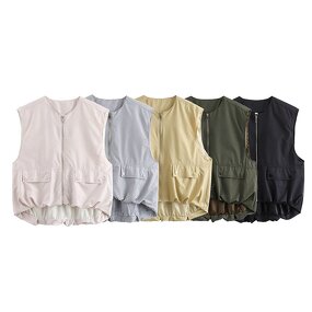 Round Neck Zipper Pleated Vest Factory - OEM Custom European Autumn Classic Retro