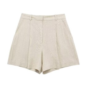 Linen Blend High Waist Shorts Factory - OEM Custom Summer New Retro Side Pocket