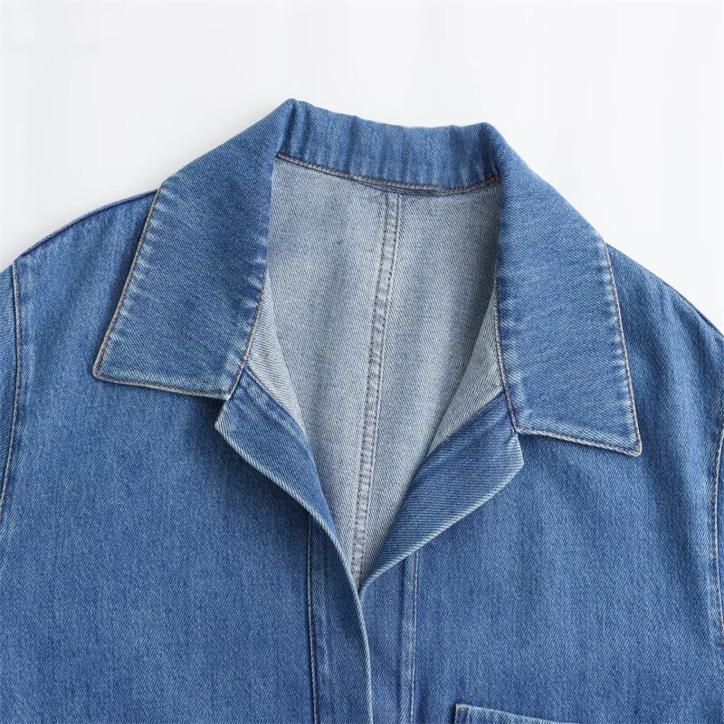 Casual Denim Shirt Factory - OEM Custom Retro Lapel Long Sleeve Top