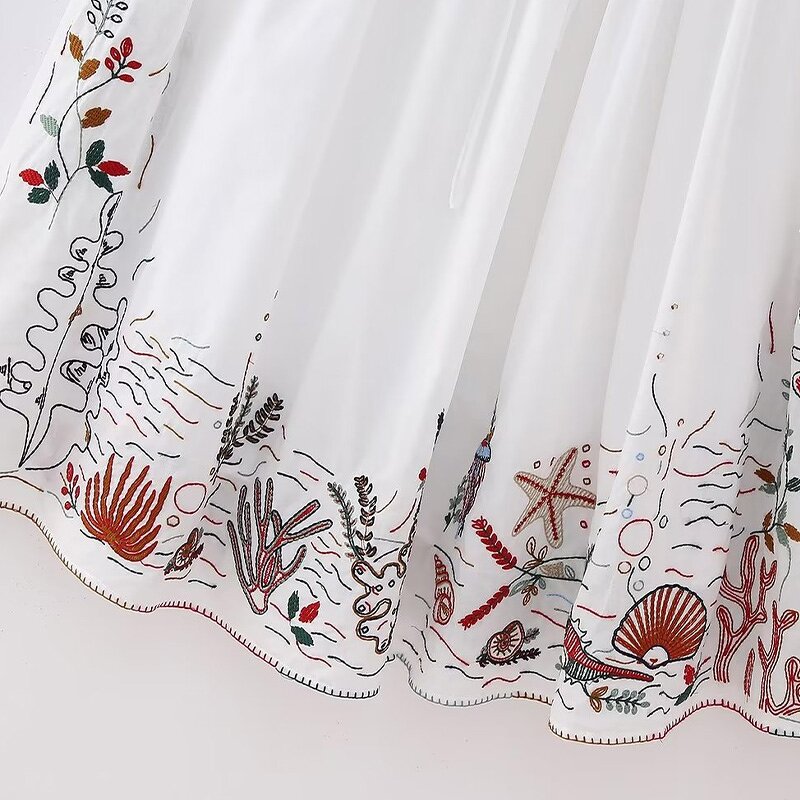 Embroidered Midi Skirt Factory - OEM Custom Retro High Elastic Drawstring