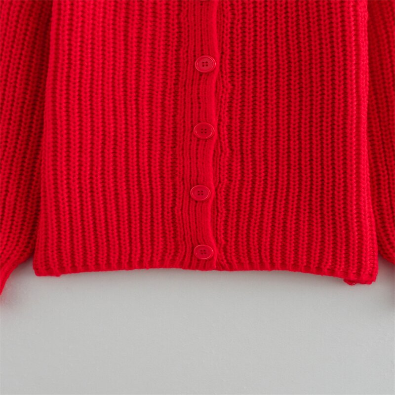 Red Knit Sweater Cardigan Factory - OEM Custom Vintage Long Sleeve Single-Breasted