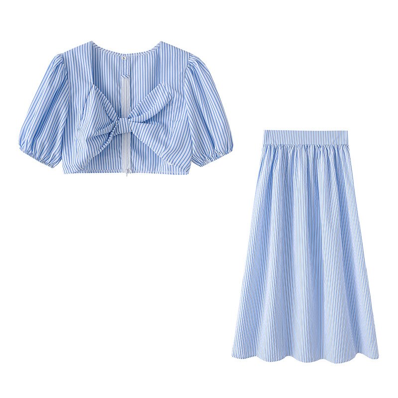 Striped Suit Factory - OEM Custom Spring Short-sleeved Top and Skirt Two-piece