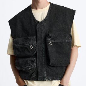 Round Neck Sleeveless Vest Factory - OEM Custom Men's All-match Retro Pocket Workwear