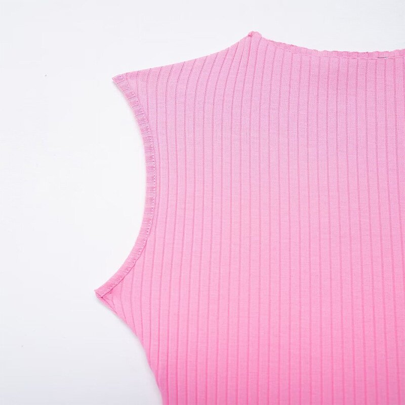 Balloon Ribbed Dress Factory - OEM Custom Retro Round Neck Sleeveless Slim