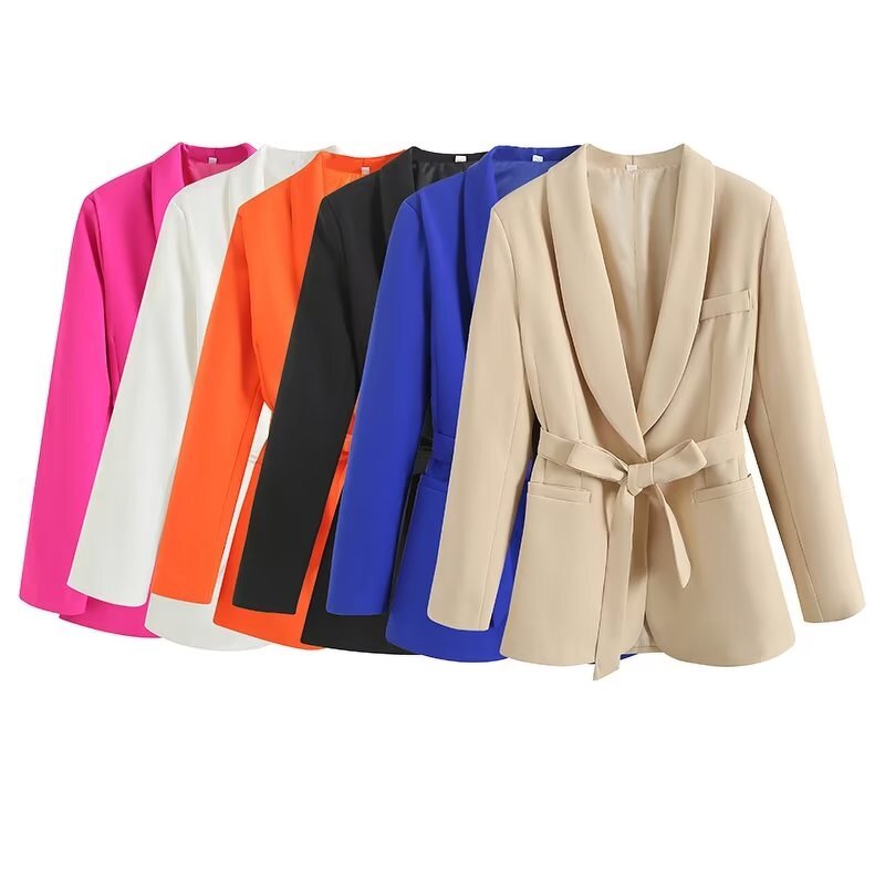 With Belt Orange Blazer Factory - OEM Custom Vintage Long Sleeve Women's Top