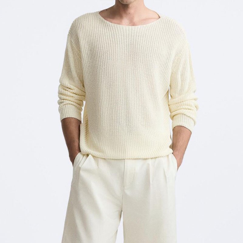 Solid Color Long Sleeve Knitted Sweater Factory - OEM Custom Spring Men's Retro Round