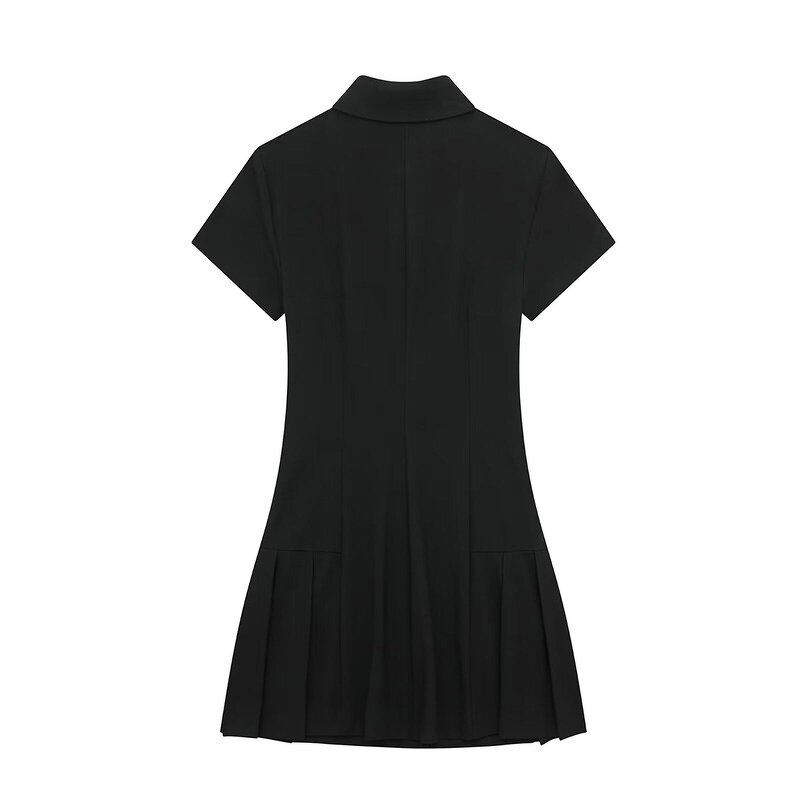 Shirt Style Mini Dress Factory - OEM Custom Retro Black Casual Short Sleeve