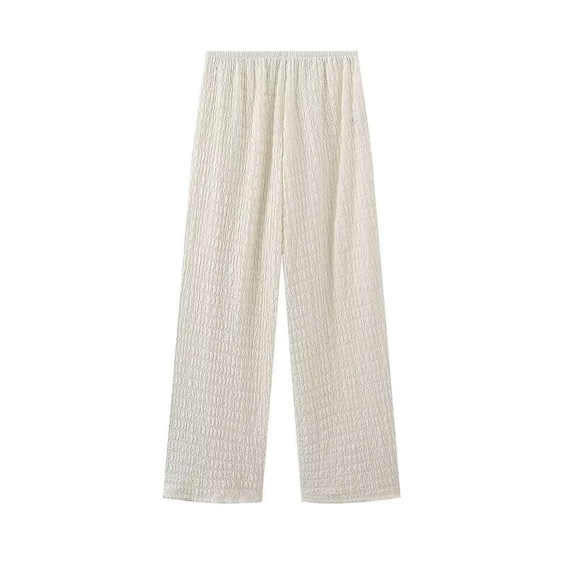 Asymmetrical Top and Trousers Set Factory - OEM Custom Solid Color Knitted Texture Suit