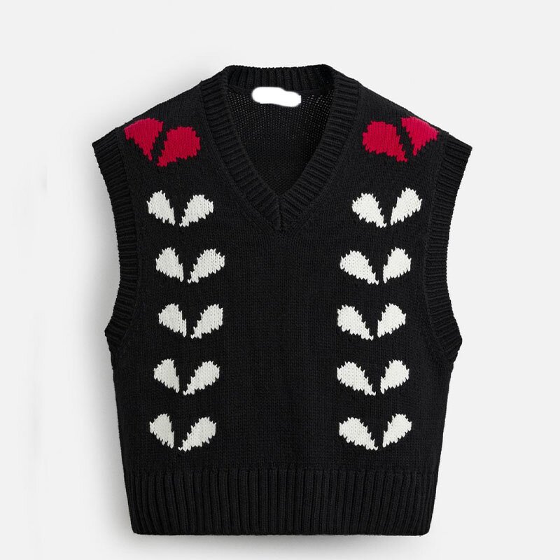 V-neck Heart Jacquard Sweater Vest Factory - OEM Custom Spring Men's Street Style