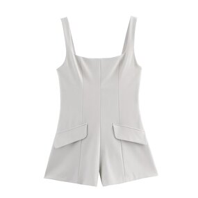 Suspender Jumpsuit Factory - OEM Custom Retro Lapel Sleeveless Women's Short