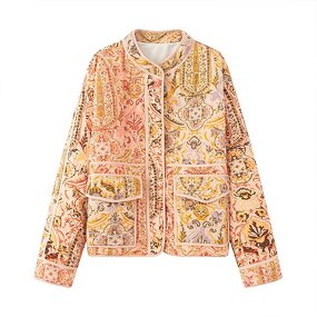 Stand Collar Printed Jacket Factory - OEM Custom Autumn Winter Long Sleeve Versatile