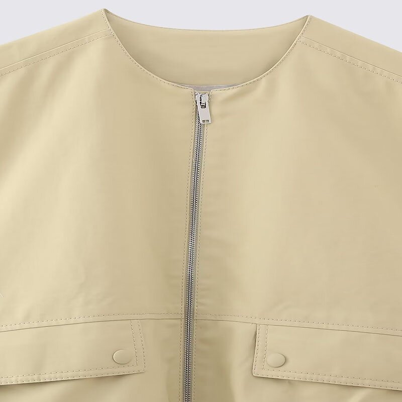 Round Neck Zipper Pleated Vest Factory - OEM Custom European Autumn Classic Retro