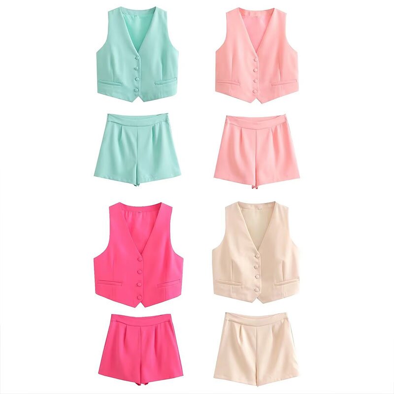 Vest and Shorts Suit Factory - OEM Custom V-neck Single-breasted High-waisted