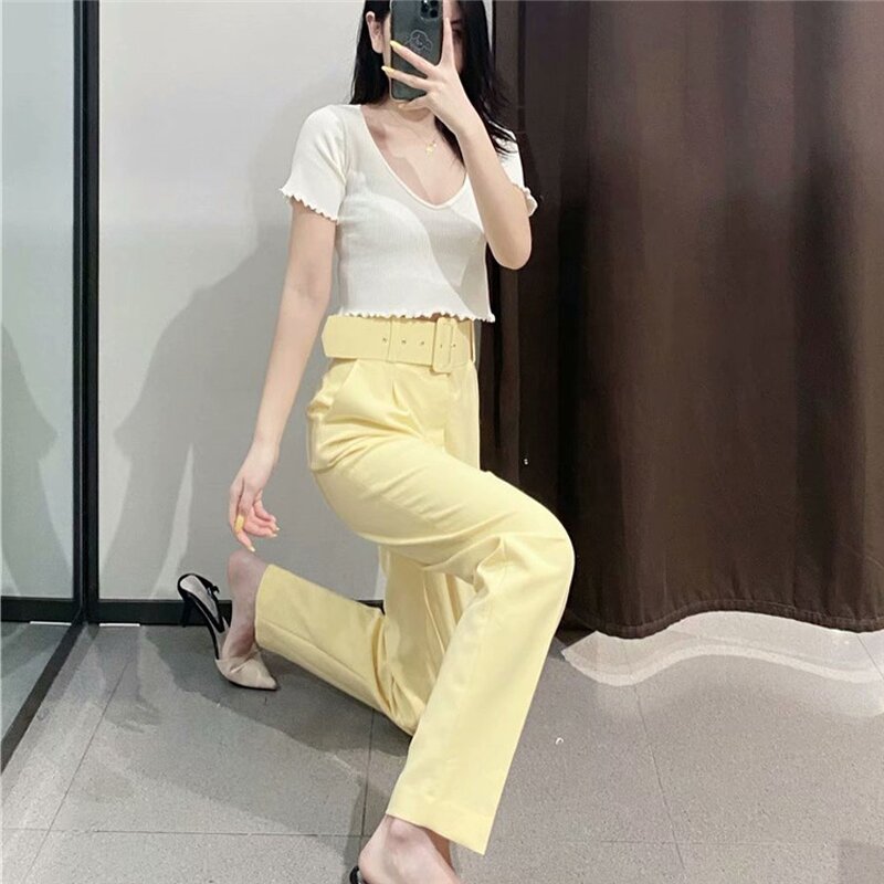 Belt Loose Casual Trousers Factory - OEM Custom High Waist Multi-color Vertical