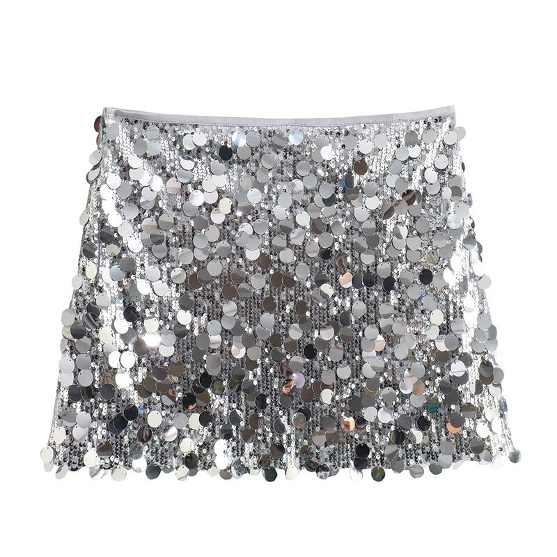 Silver Sequin High-Waisted Mini Skirt Factory - OEM Custom Vintage Side Zipper