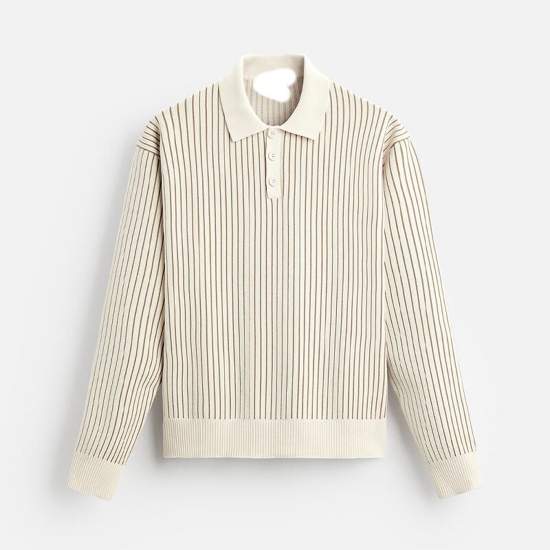 Lapel Knitted Slim Polo Sweater Factory - OEM Custom Men's Autumn Winter Striped