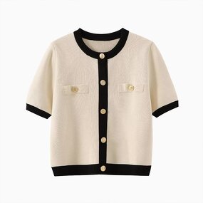 Short-sleeved Knitted Jacket Factory - OEM Custom Retro Round Neck Button Decoration