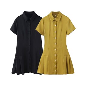 Multicolor Mini Dress Factory - OEM Custom Vintage Short Sleeves Button-Up