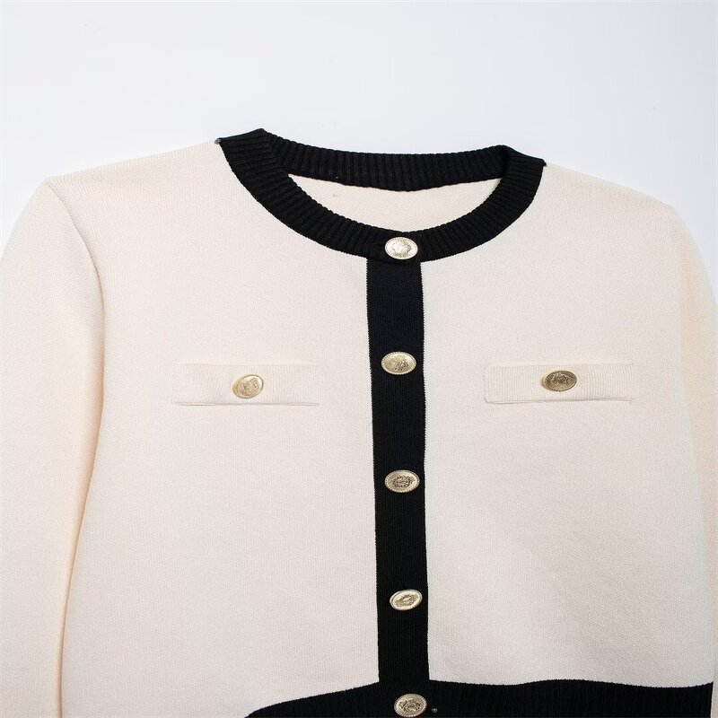 Single-breasted Knitted Jacket Factory - OEM Custom Long-sleeved Round Neck Sweater