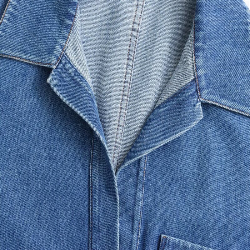 Casual Denim Shirt Factory - OEM Custom Retro Lapel Long Sleeve Top