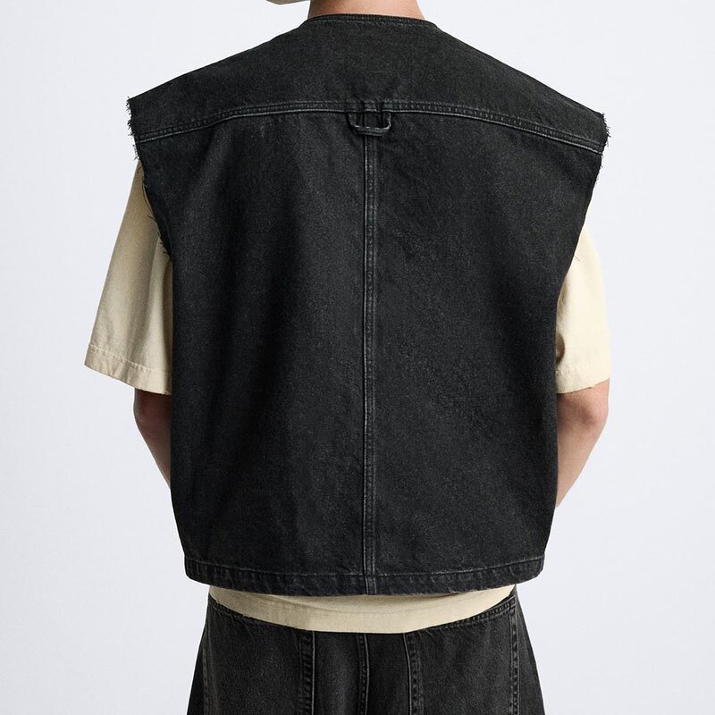 Round Neck Sleeveless Vest Factory - OEM Custom Men's All-match Retro Pocket Workwear
