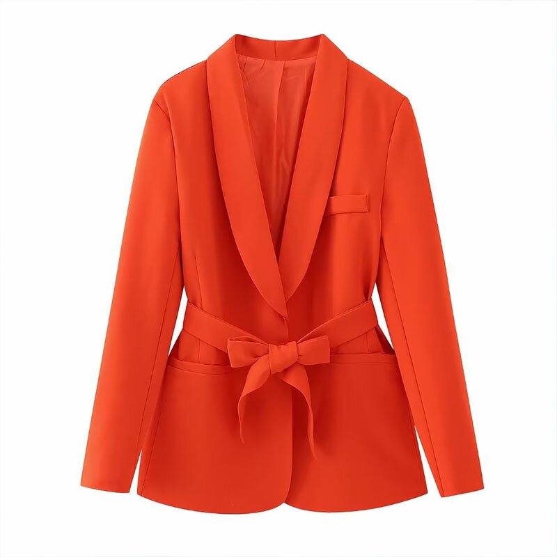 With Belt Orange Blazer Factory - OEM Custom Vintage Long Sleeve Women's Top