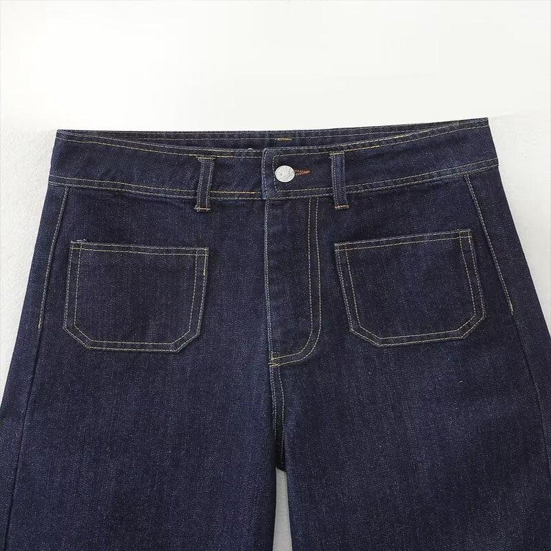 Classic High-Waisted Navy Jeans Factory - OEM Custom Autumn Casual Straight Decorated