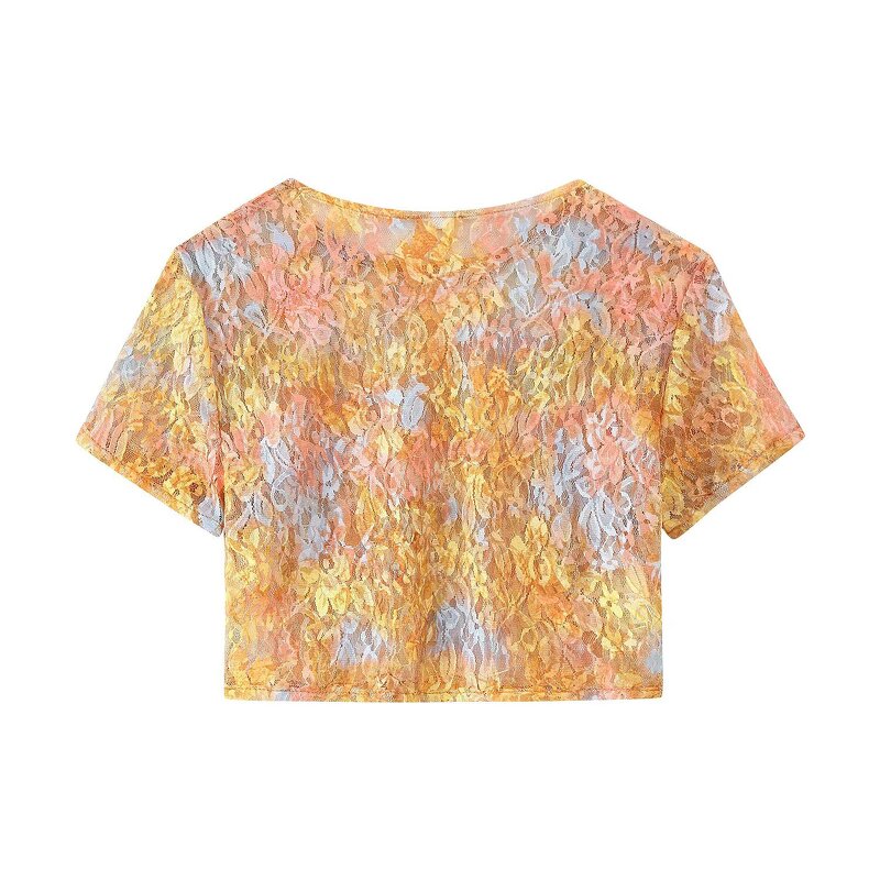 Lace Printed Top Skirt Set Factory - OEM Custom Retro Round Neck Short Sleeve Top