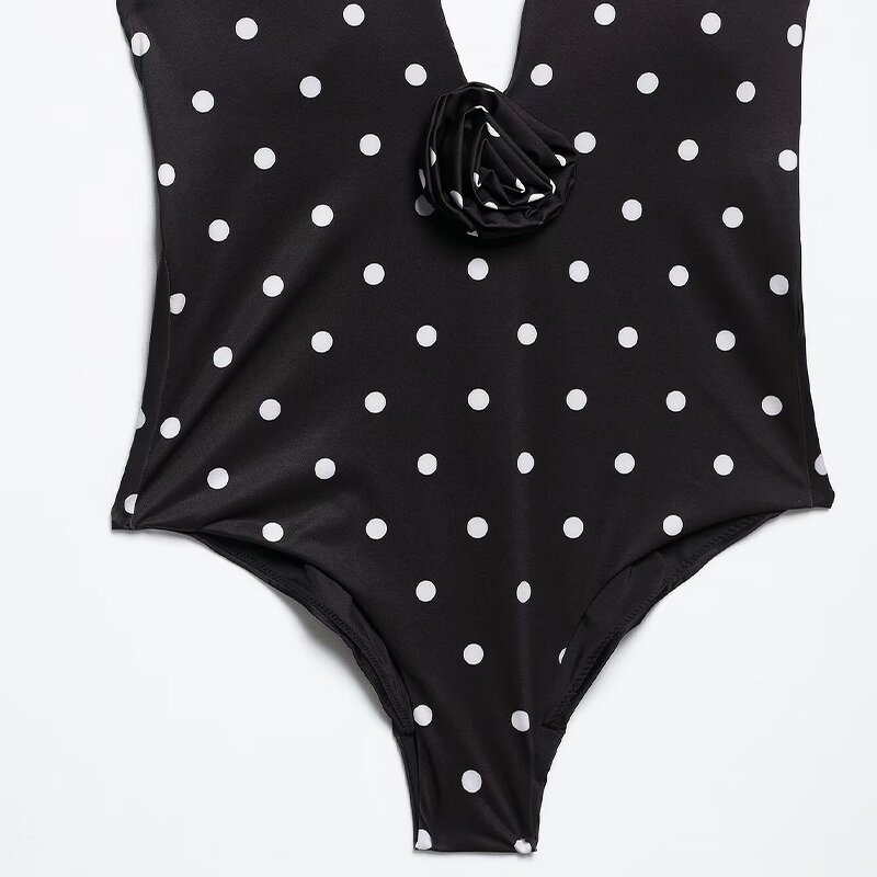 Embossed Flower Polka Dot Bodysuit Factory - OEM Custom Retro Halter Collar Slim