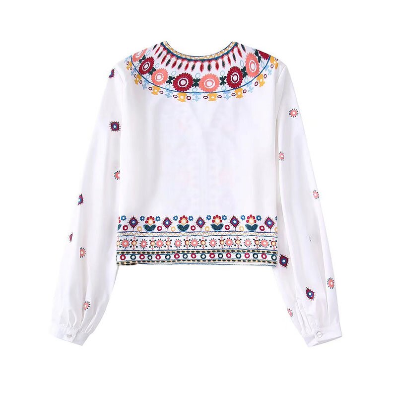 Women's Long Sleeve Shirt Factory - OEM Custom V Neck Contrast Printing Blouse