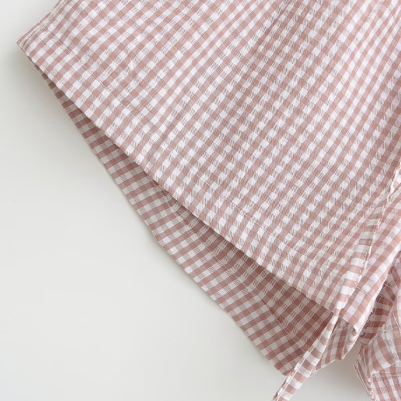 Plaid Button Trim Shorts Factory - OEM Custom Summer Fashion Retro Drawstring Casual