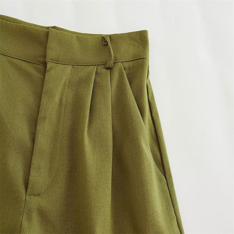 Linen Blend Casual Shorts Factory - OEM Custom Summer Fashion Elegant High Waist